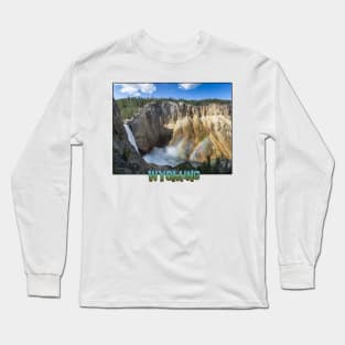 Wyoming State Outline (Lower Yellowstone Falls) Long Sleeve T-Shirt